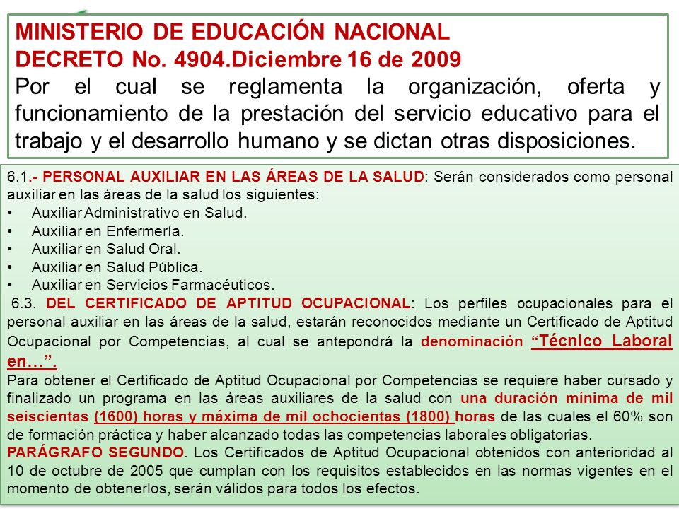 MINISTERIO DE EDUCACIÓN NACIONAL DECRETO No Diciembre 16 de 2009