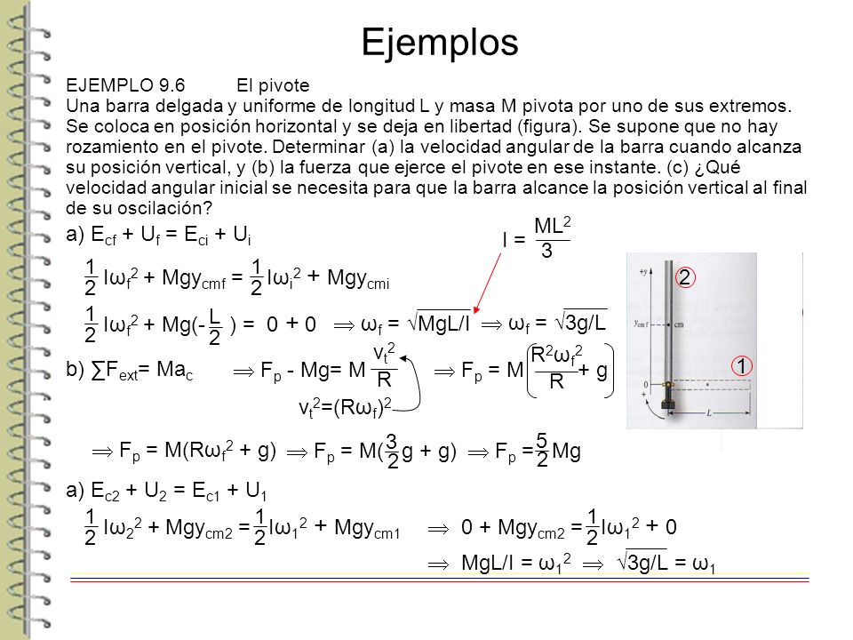 Ejemplos I = ML2 3 a) Ecf + Uf = Eci + Ui 1 2
