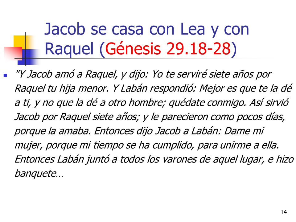 Jacob se casa con Lea y con Raquel (Génesis )