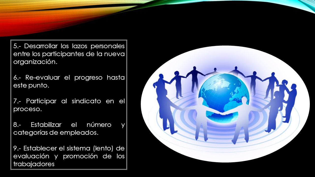 5.- Desarrollar los lazos personales entre los participantes de la nueva organización.