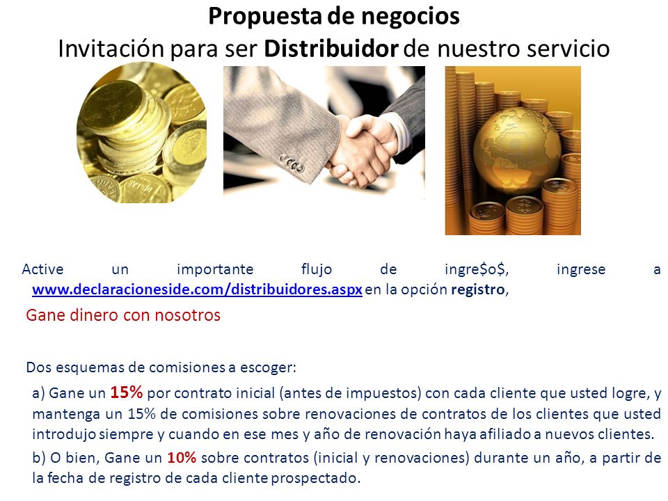 Propuesta de negocios Invitación para ser Distribuidor de nuestro servicio