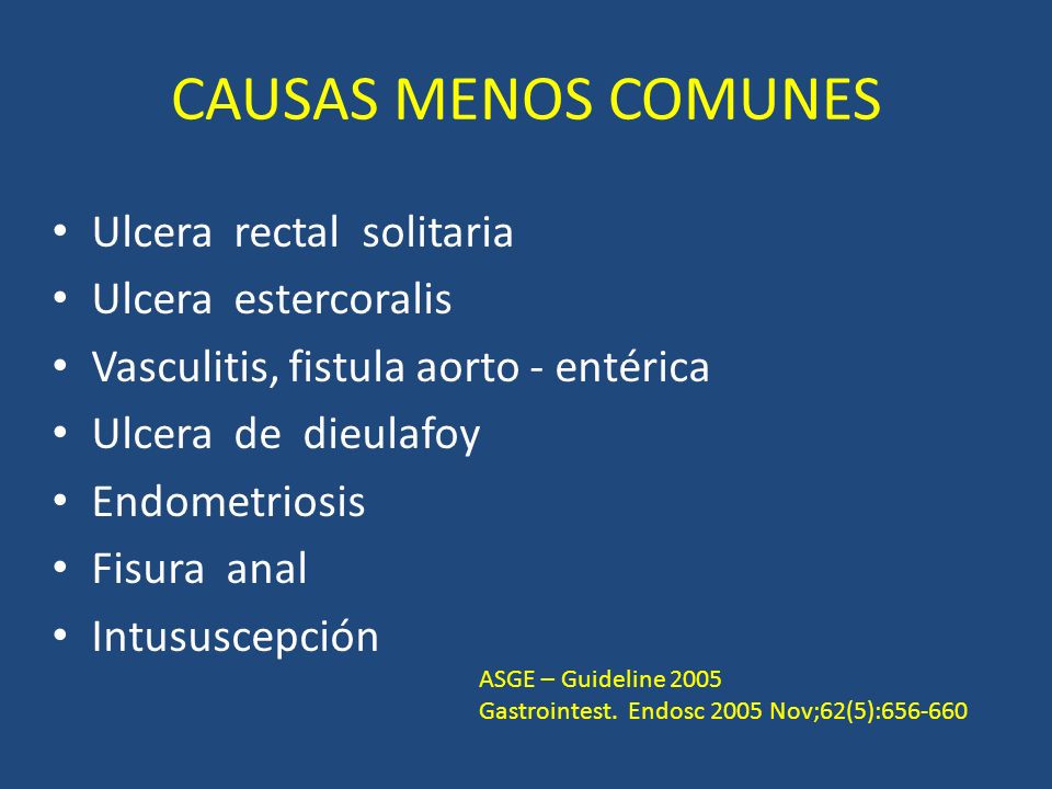 CAUSAS MENOS COMUNES Ulcera rectal solitaria Ulcera estercoralis