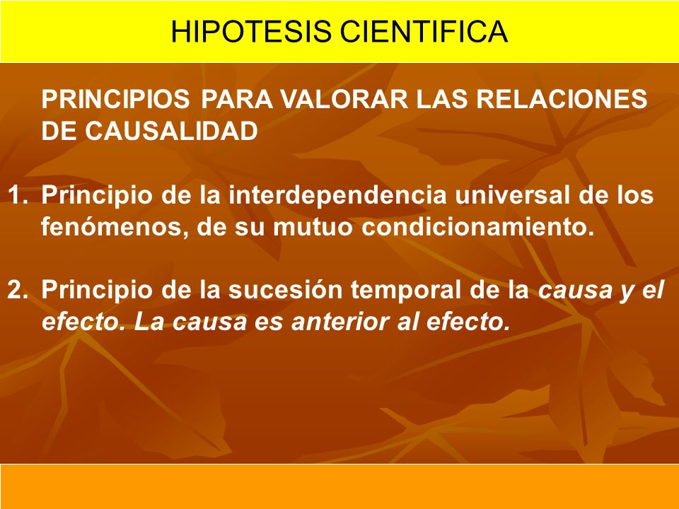 HIPOTESIS CIENTIFICA PRINCIPIOS PARA VALORAR LAS RELACIONES DE CAUSALIDAD.