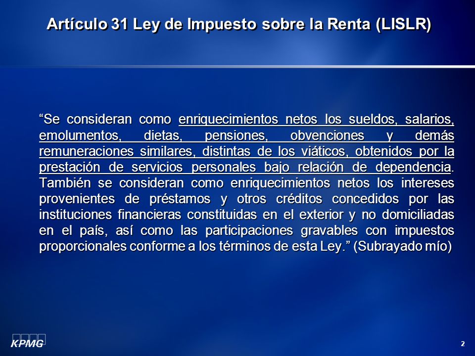 Artículo 31 Ley de Impuesto sobre la Renta (LISLR)