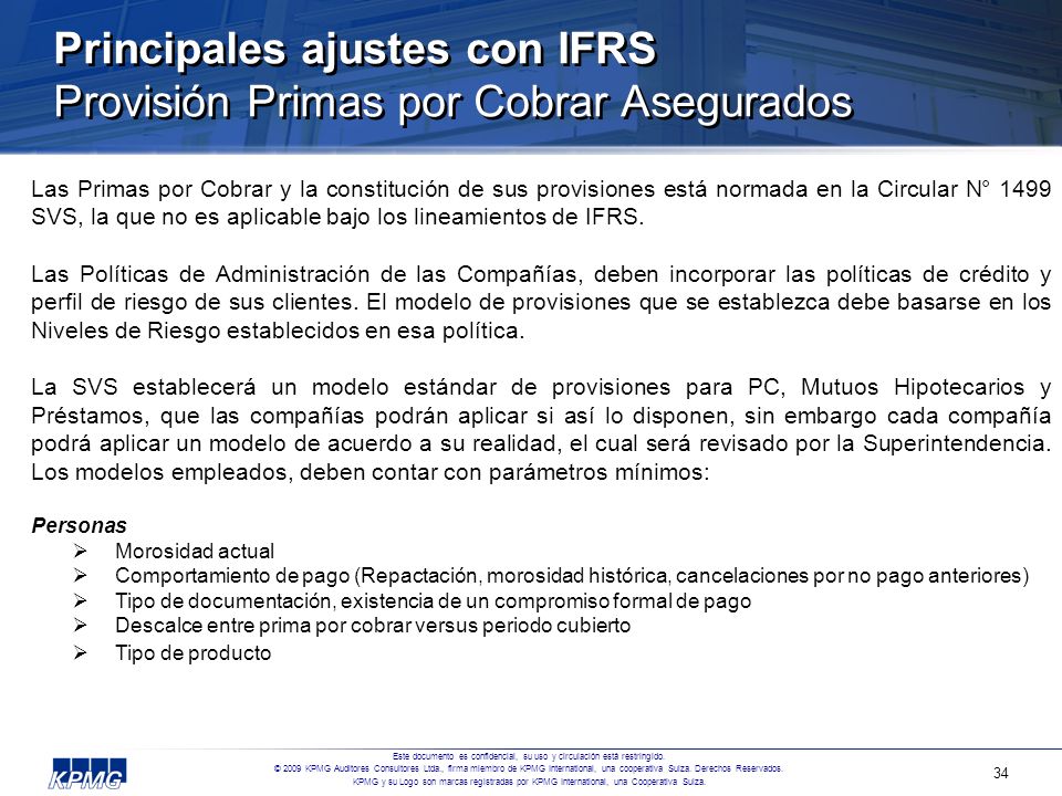 Principales ajustes con IFRS Provisión Primas por Cobrar Asegurados