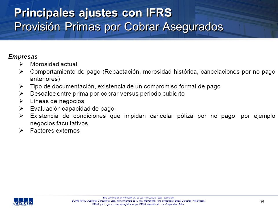 Principales ajustes con IFRS Provisión Primas por Cobrar Asegurados