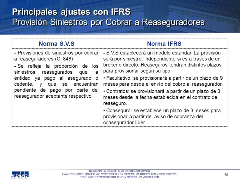 Principales ajustes con IFRS Provisión Siniestros por Cobrar a Reaseguradores