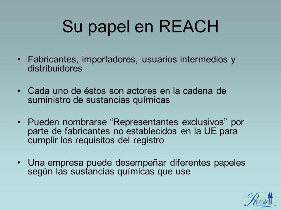 Su papel en REACH Fabricantes, importadores, usuarios intermedios y distribuidores.