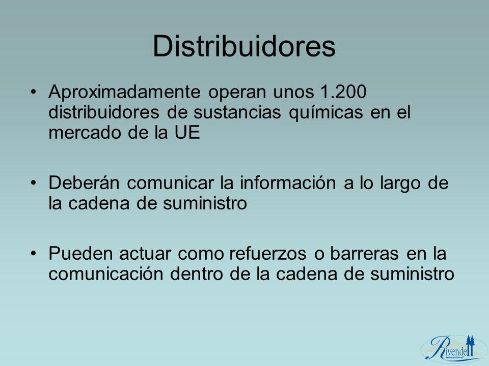 Distribuidores Aproximadamente operan unos distribuidores de sustancias químicas en el mercado de la UE.