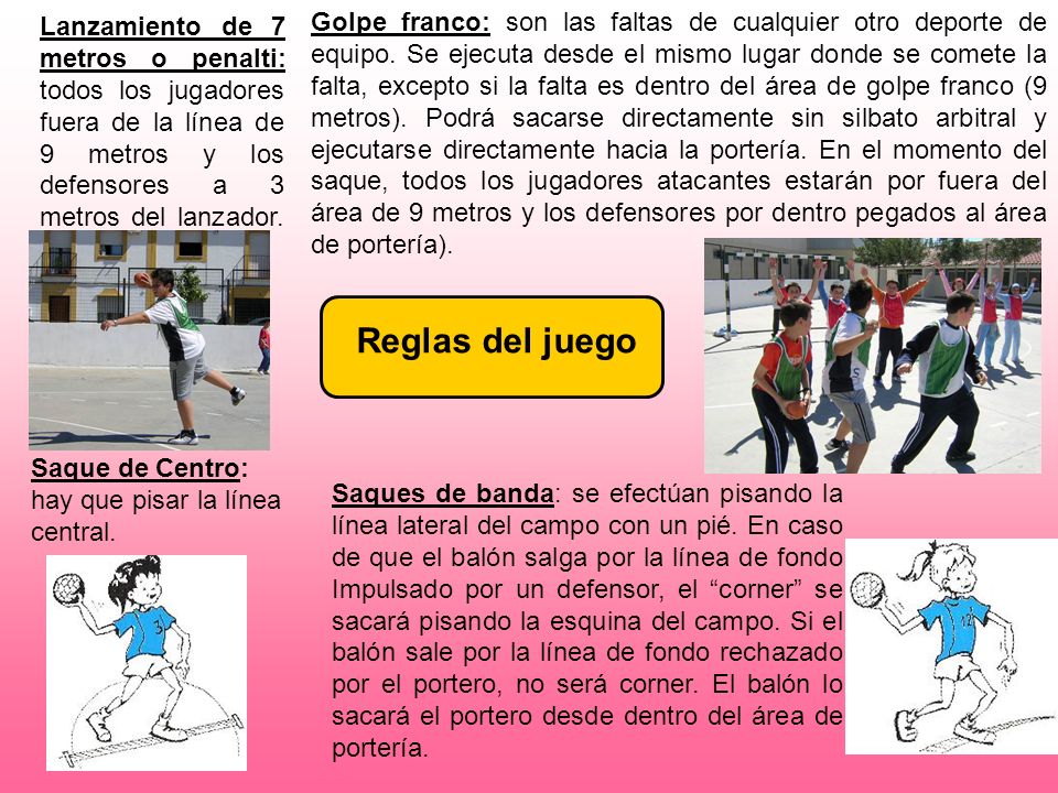 Lanzamiento de 7 metros o penalti: todos los jugadores fuera de la línea de 9 metros y los defensores a 3 metros del lanzador.