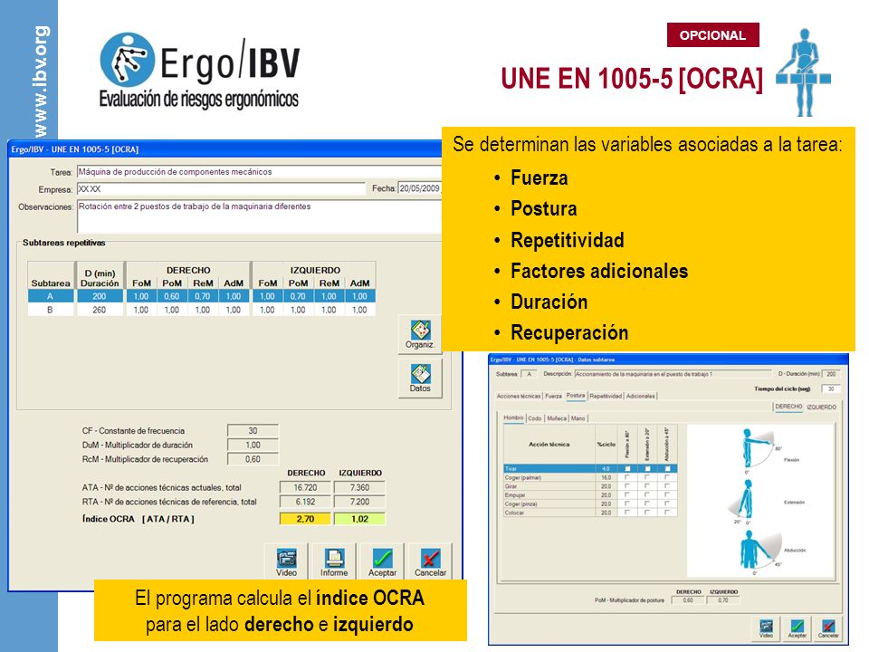 UNE EN [OCRA] Se determinan las variables asociadas a la tarea: