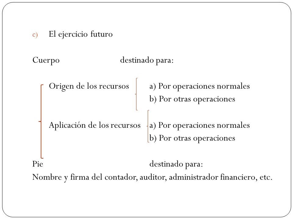 El ejercicio futuro Cuerpo destinado para: Origen de los recursos a) Por operaciones normales.
