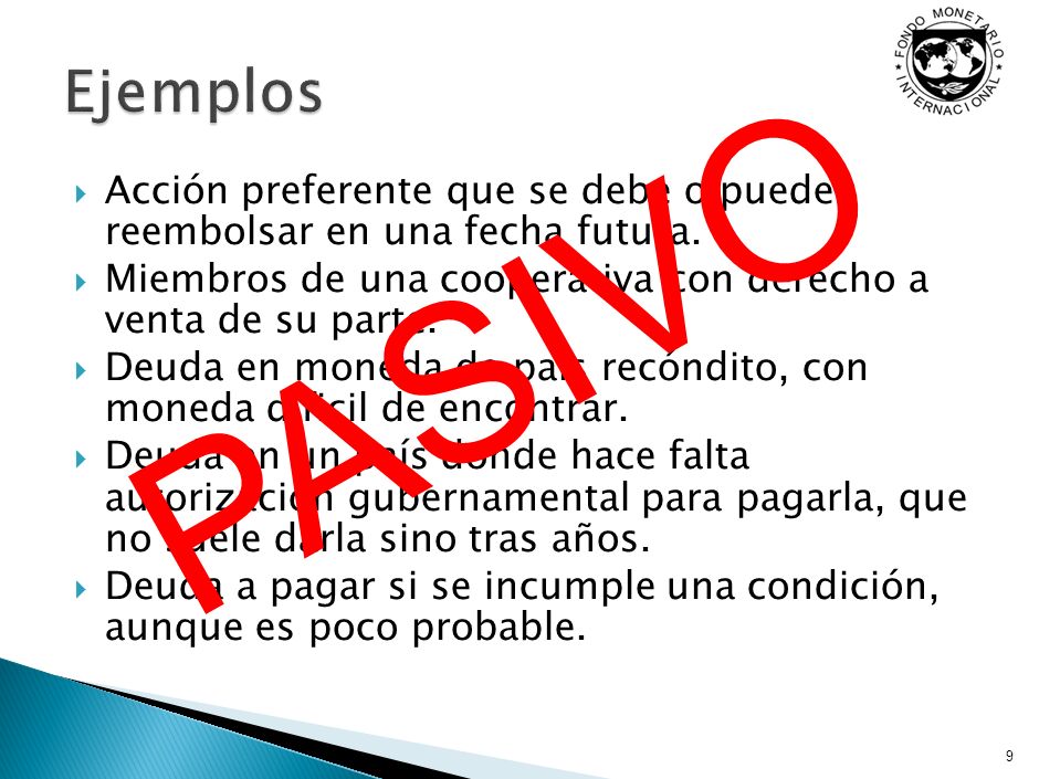 Inst. con obligación de entregar activos en caso de liquidación
