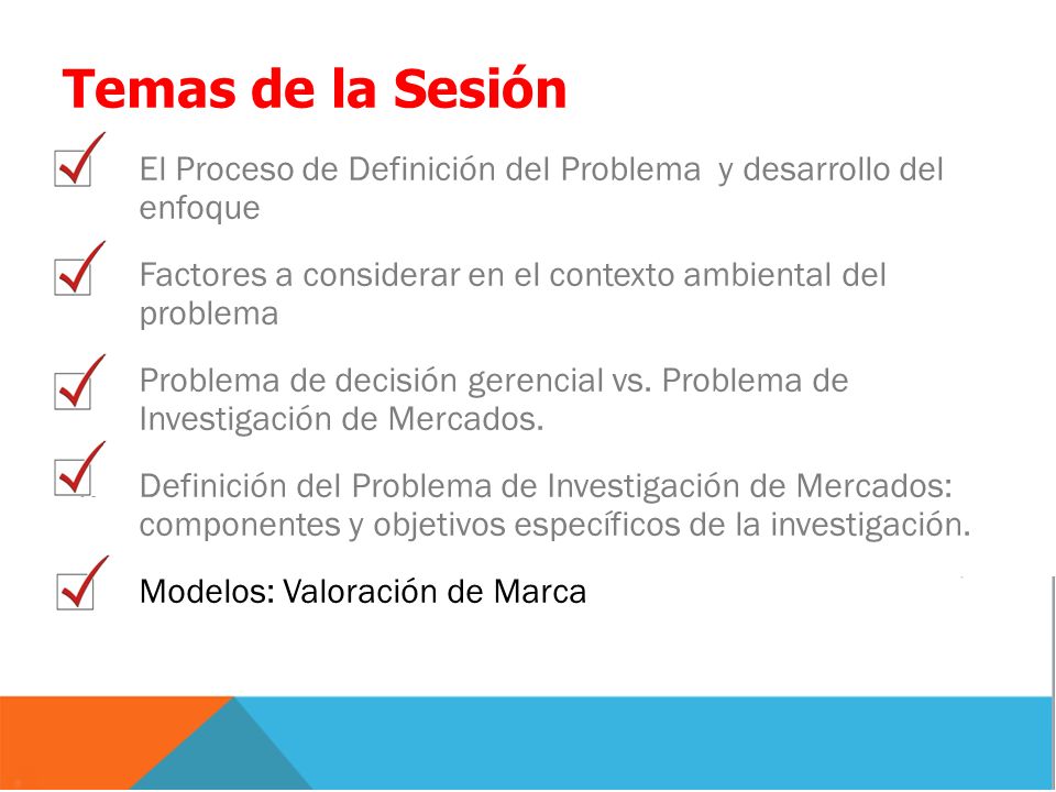 Temas de la Sesión El Proceso de Definición del Problema y desarrollo del enfoque. Factores a considerar en el contexto ambiental del problema.
