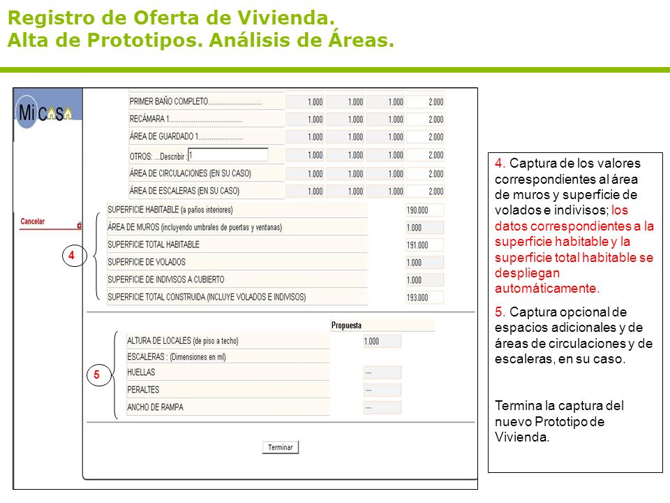Registro de Oferta de Vivienda. Alta de Prototipos. Análisis de Áreas.