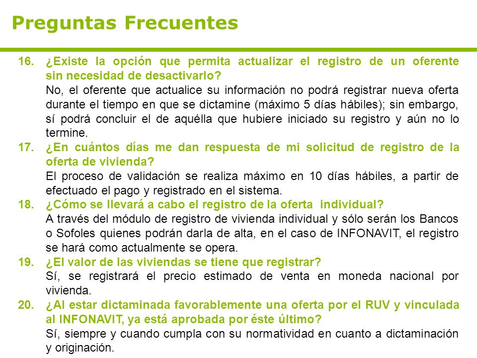 Preguntas Frecuentes ¿Existe la opción que permita actualizar el registro de un oferente sin necesidad de desactivarlo