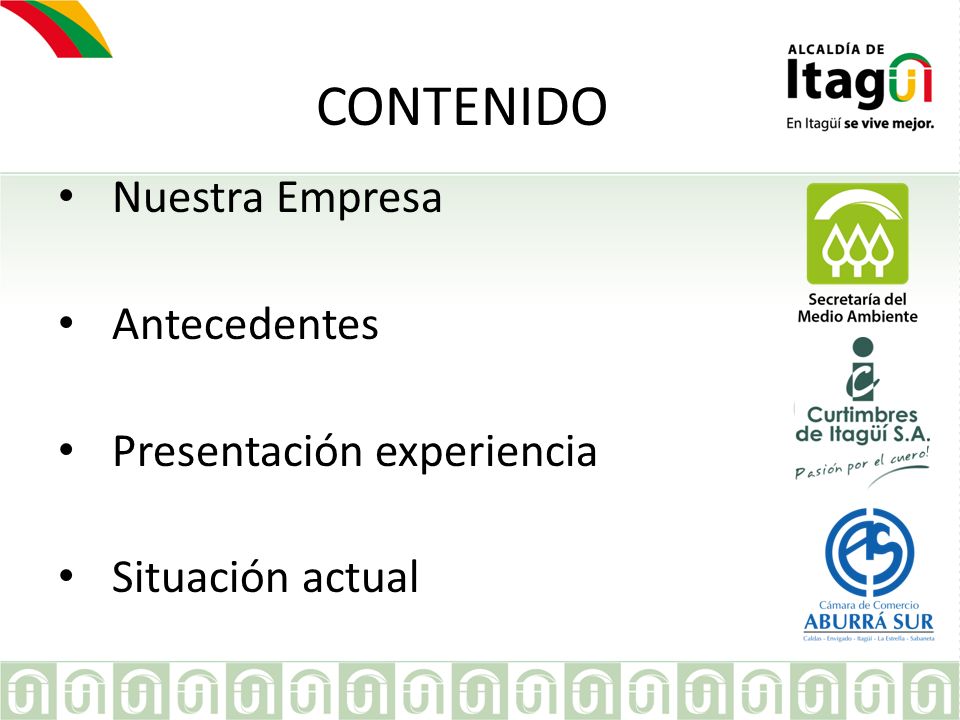 CONTENIDO Nuestra Empresa Antecedentes Presentación experiencia