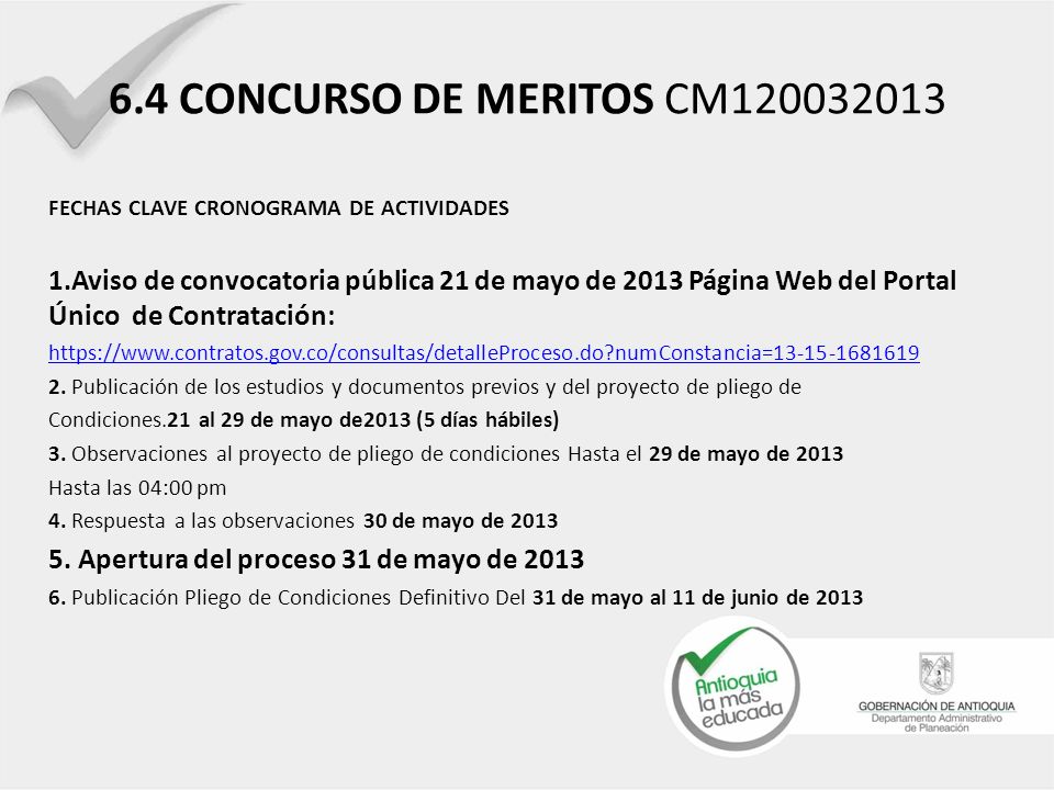 6.4 CONCURSO DE MERITOS CM FECHAS CLAVE CRONOGRAMA DE ACTIVIDADES.