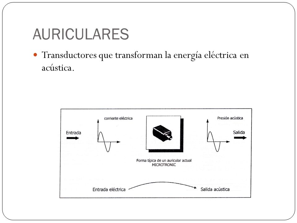 AURICULARES Transductores que transforman la energía eléctrica en acústica.