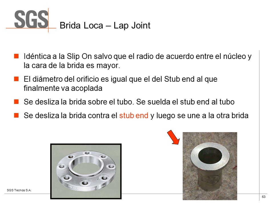 Brida Loca – Lap Joint Idéntica a la Slip On salvo que el radio de acuerdo entre el núcleo y la cara de la brida es mayor.