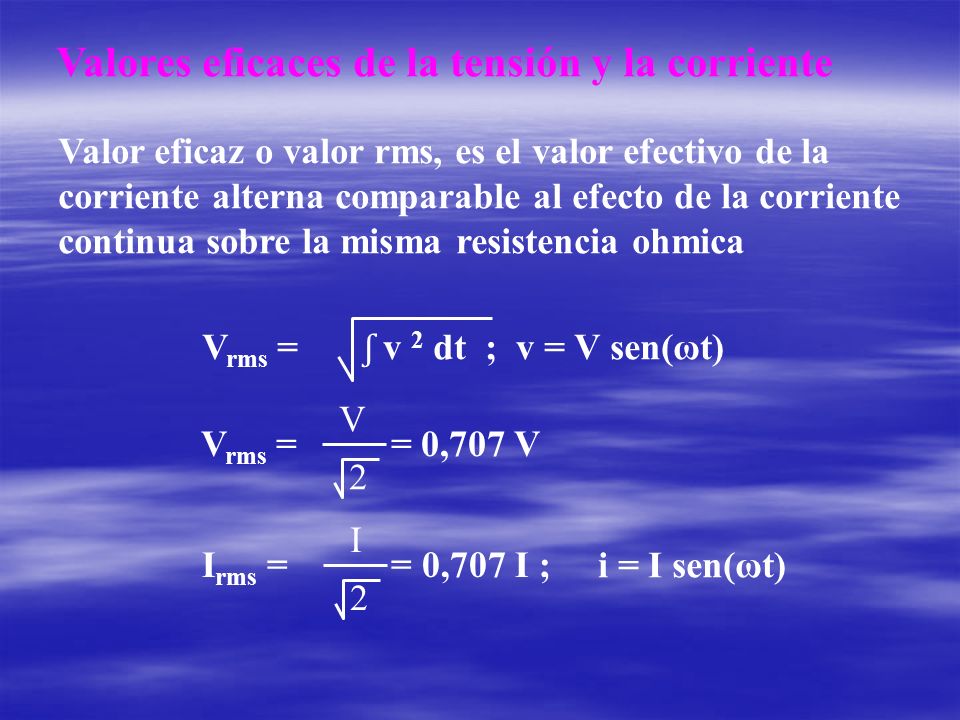 Valores eficaces de la tensión y la corriente