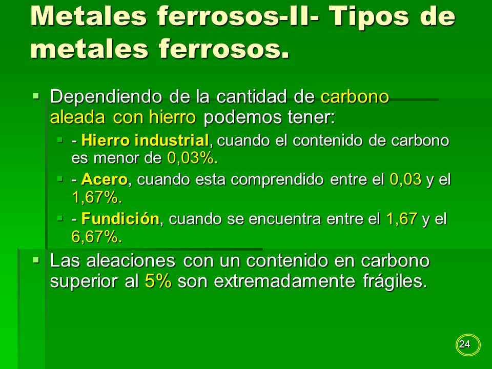 Metales ferrosos-II- Tipos de metales ferrosos.
