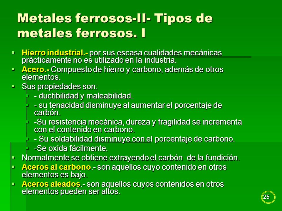 Metales ferrosos-II- Tipos de metales ferrosos. I