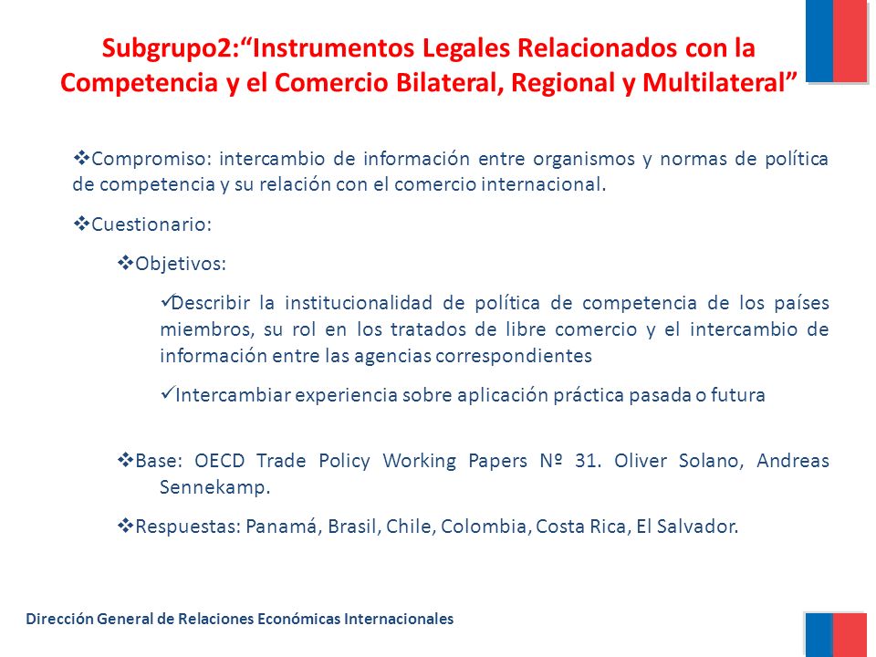 Subgrupo2: Instrumentos Legales Relacionados con la Competencia y el Comercio Bilateral, Regional y Multilateral
