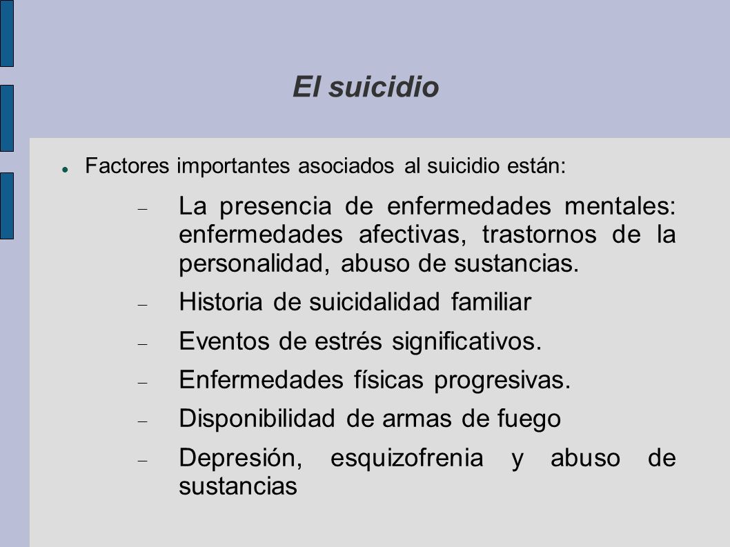 El suicidio Factores importantes asociados al suicidio están: