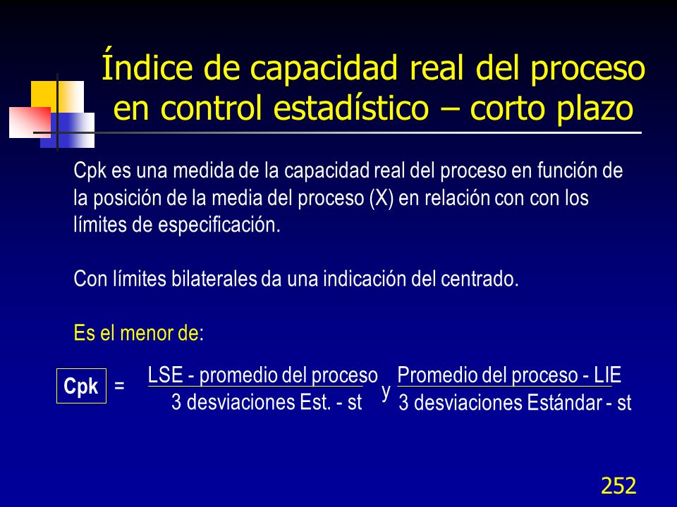 Índice de capacidad real del proceso en control estadístico – corto plazo
