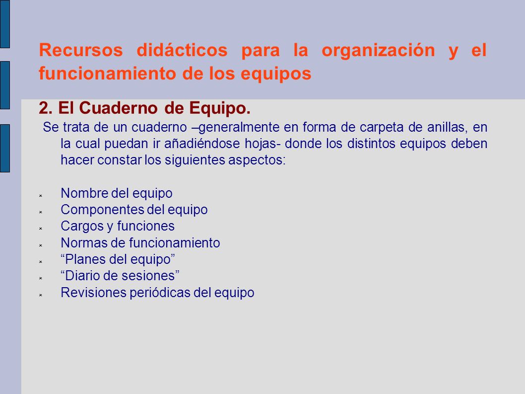 Recursos didácticos para la organización y el funcionamiento de los equipos