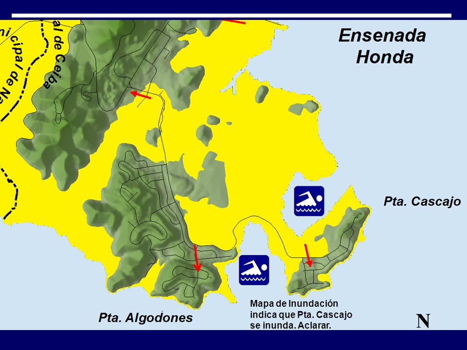 Mapa de Inundación indica que Pta. Cascajo se inunda. Aclarar.