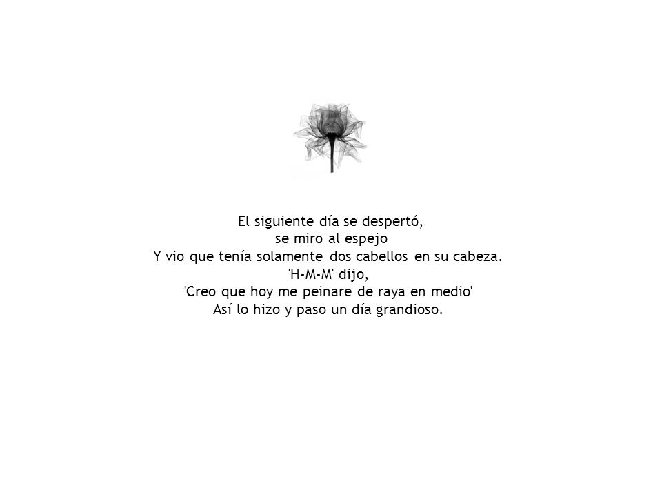 El siguiente día se despertó, se miro al espejo Y vio que tenía solamente dos cabellos en su cabeza.