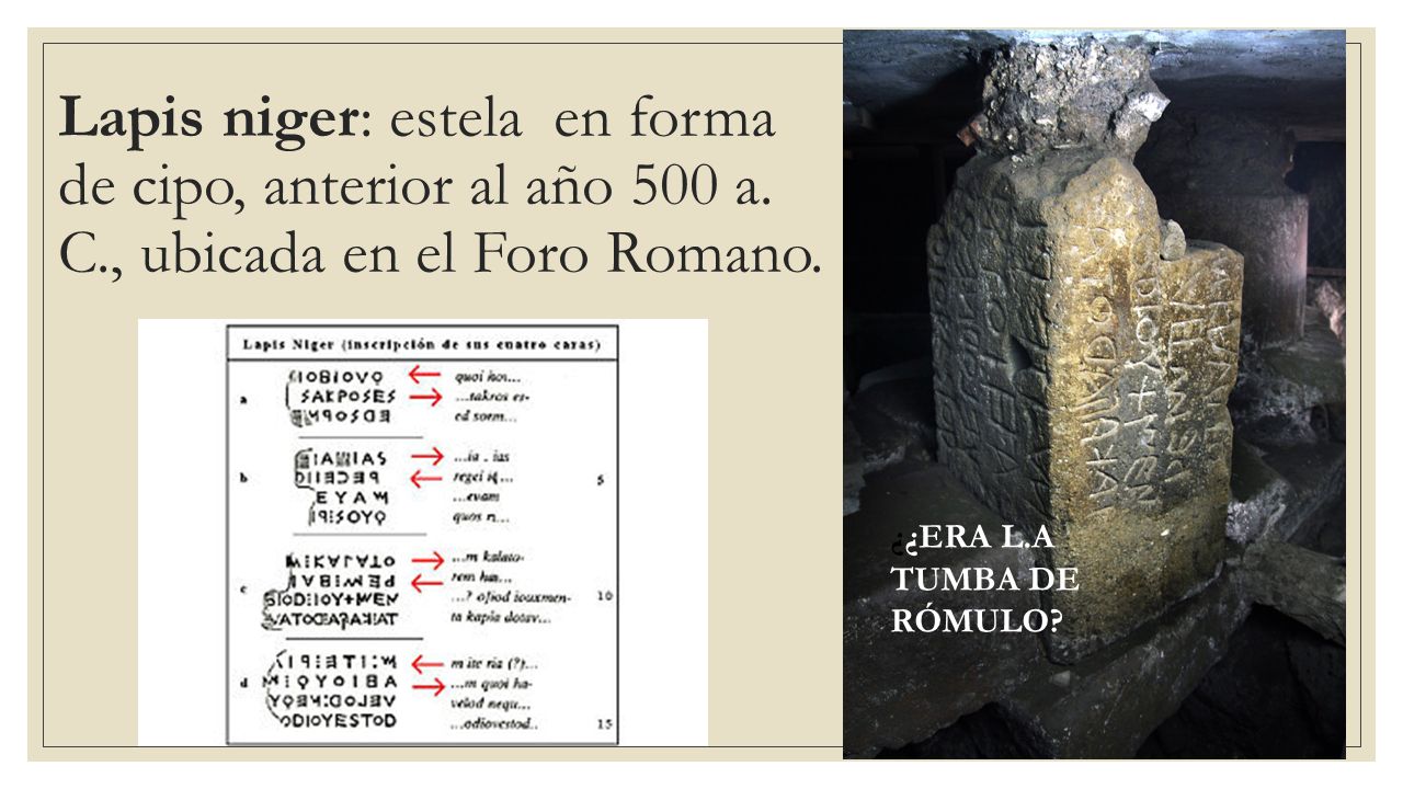 Lapis niger: estela en forma de cipo, anterior al año 500 a. C