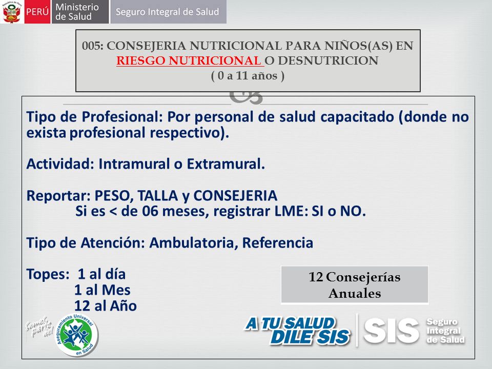 Actividad: Intramural o Extramural. Reportar: PESO, TALLA y CONSEJERIA
