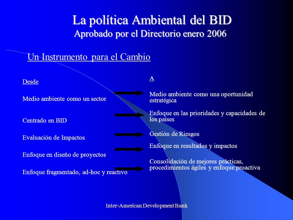 La política Ambiental del BID Aprobado por el Directorio enero 2006