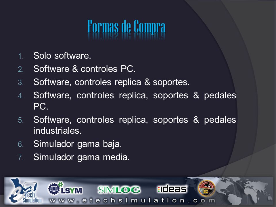 Formas de Compra Solo software. Software & controles PC.