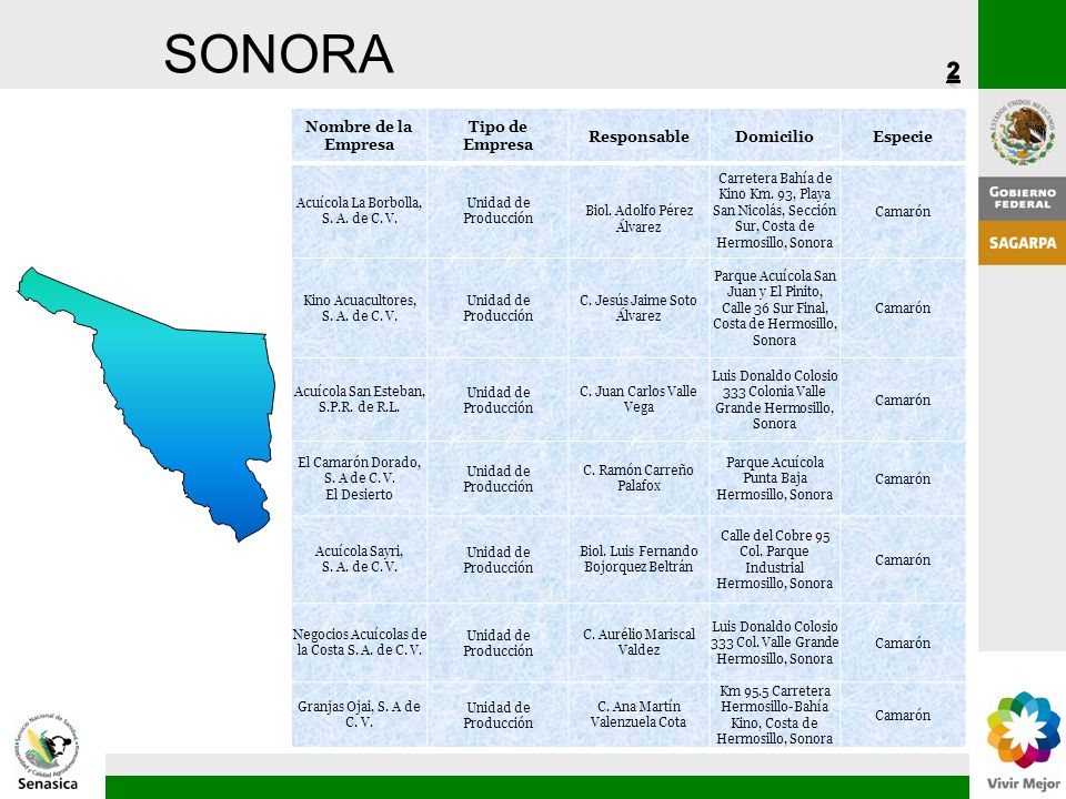 SONORA 2 Nombre de la Empresa Tipo de Empresa Responsable Domicilio