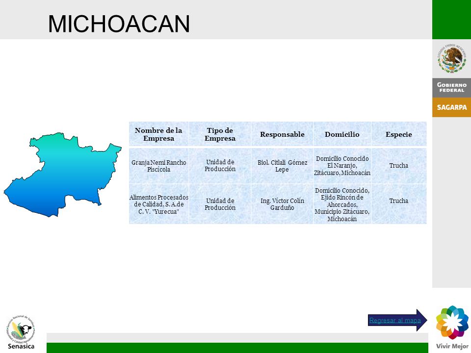 MICHOACAN Nombre de la Empresa Tipo de Empresa Responsable Domicilio