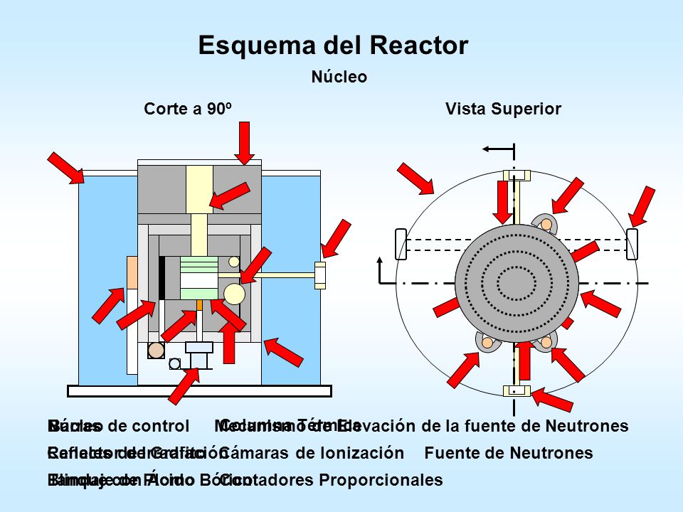 Esquema del Reactor Núcleo Corte a 90º Vista Superior Núcleo