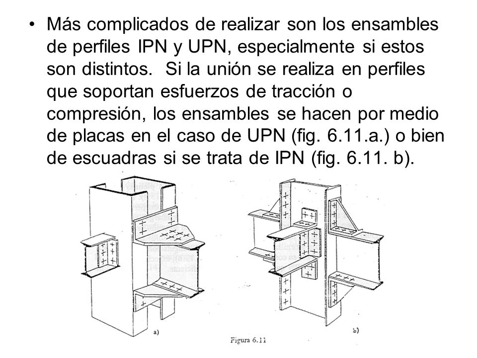Más complicados de realizar son los ensambles de perfiles IPN y UPN, especialmente si estos son distintos.