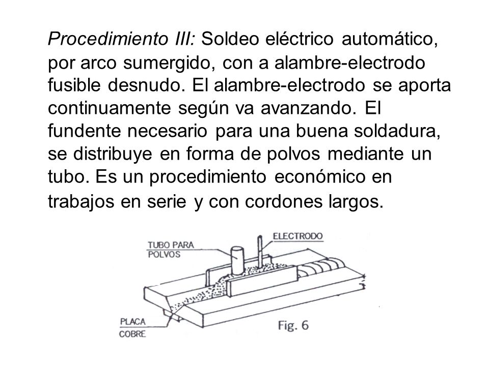 Procedimiento III: Soldeo eléctrico automático, por arco sumergido, con a alambre-electrodo fusible desnudo.
