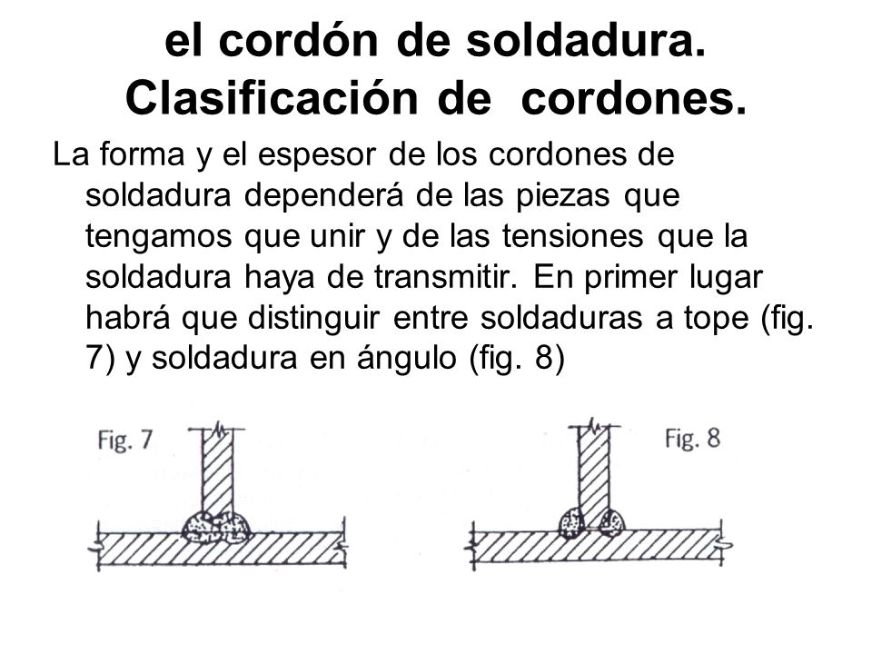 el cordón de soldadura. Clasificación de cordones.