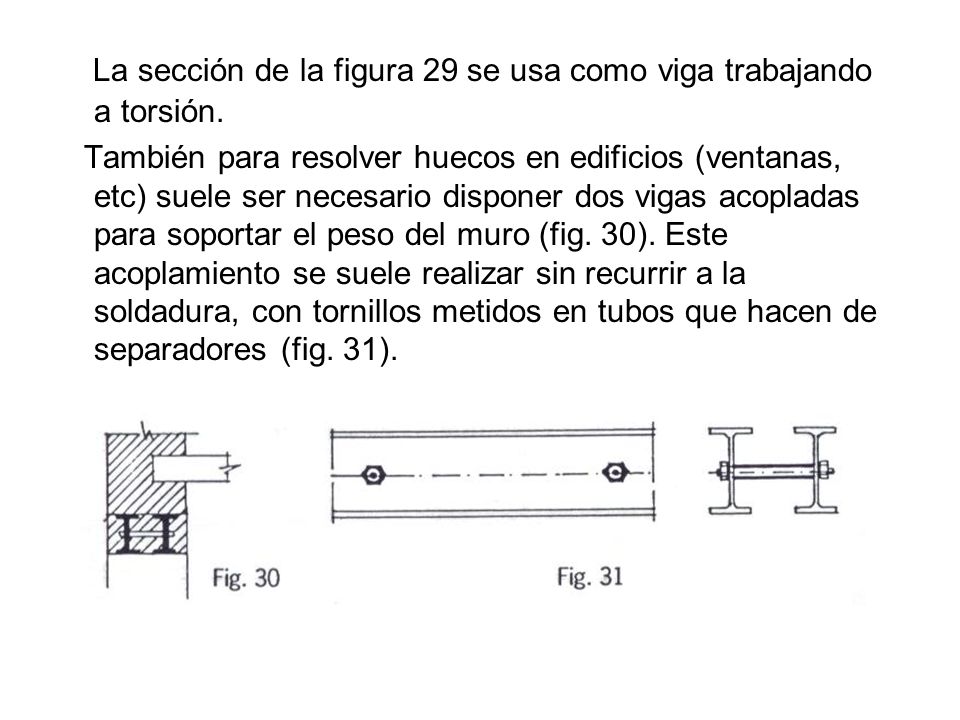 La sección de la figura 29 se usa como viga trabajando a torsión.