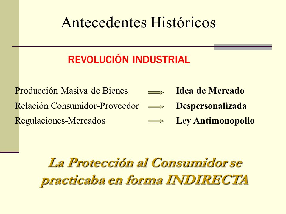 La Protección al Consumidor se practicaba en forma INDIRECTA