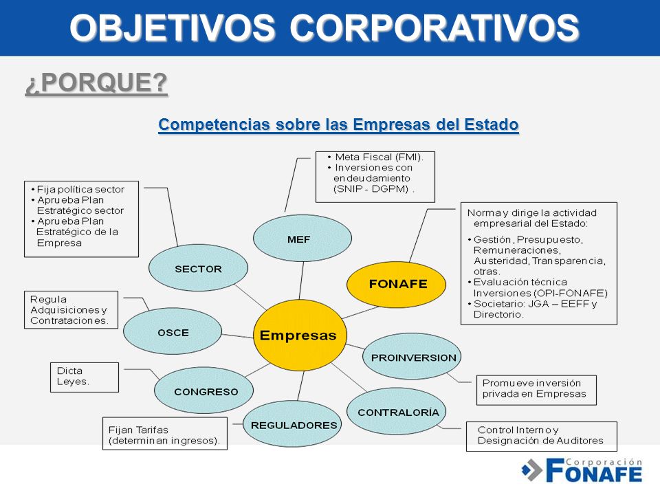 OBJETIVOS CORPORATIVOS Competencias sobre las Empresas del Estado