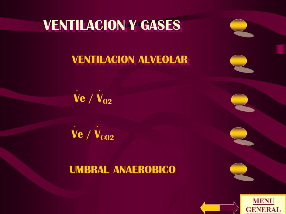 VENTILACION Y GASES VENTILACION ALVEOLAR Ve / VO2 Ve / VCO2