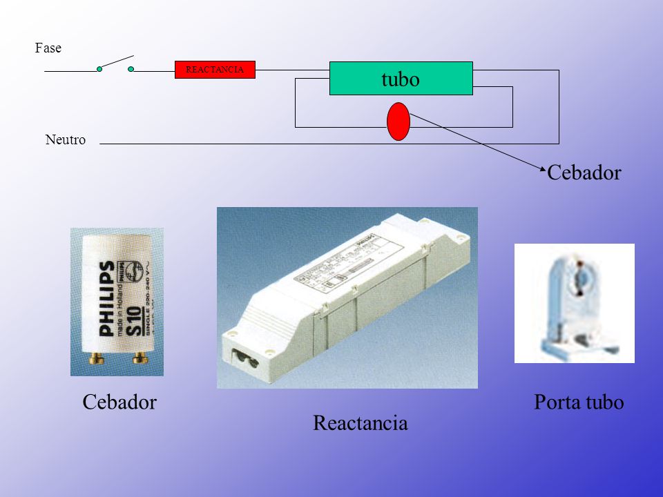 REACTANCIA tubo Fase Neutro Cebador Cebador Porta tubo Reactancia
