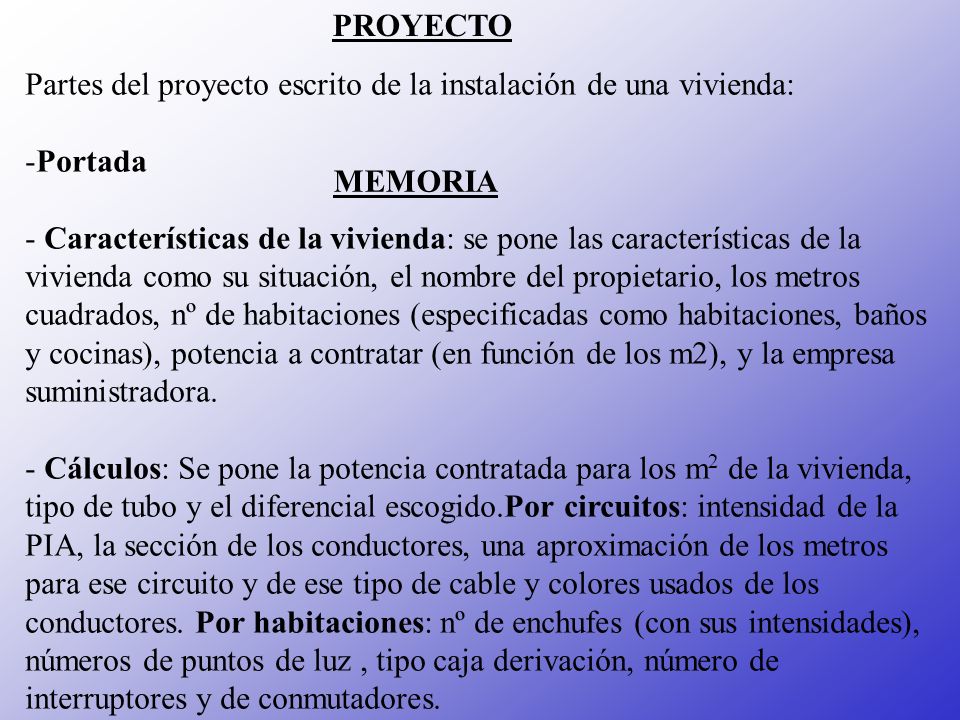 PROYECTO Partes del proyecto escrito de la instalación de una vivienda: Portada.