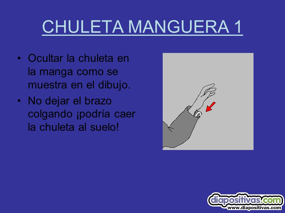 CHULETA MANGUERA 1 Ocultar la chuleta en la manga como se muestra en el dibujo.